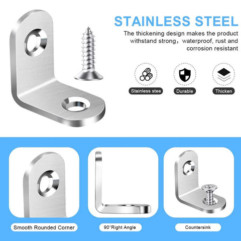 Stainless steel 40 Pieces L Bracket Corner Brace Set With 120 Screws 90 Degree Metal Brackets for shelves and furniture