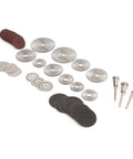65 Piece Cutting Wheel Set For Glass Tile Metal With HSS Resin Cutters Pro Grade 8 Hole Discs displayed on a white background