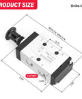 Five Way Two Position Air Valve Workhorse With One Quarter Inch NPT Ports P, A, B And One Eighth Inch NPT R, S dimensions diagram