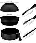 Dimensions and components of New 3 In 1 Microwave Ramen Cooker Bowl With Lid For Instant Soup Pasta And Rice Maker; black color.