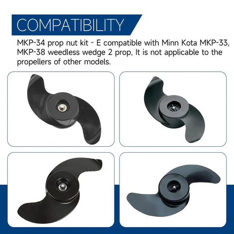 Prop Nut Kit E MKP-34 For Trolling Motor Shear Pin Replacement, Easy Install, Compatible With MKP-33 And MKP-38 Weedless Wedge 2 Prop, Includes Prop Nuts And Washers, Stainless Steel Construction, Part 1865019, Heavy Duty Upgrade