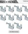 Heavy Duty C Shape Beam Clamps Pack 0.78 Inch Jaw 25/32 Inch Opening Zinc Plated Carbon Steel With Locknuts 150 Pound Load