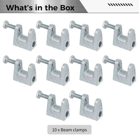 Heavy Duty C Shape Beam Clamps Pack 0.78 Inch Jaw 25/32 Inch Opening Zinc Plated Carbon Steel With Locknuts 150 Pound Load