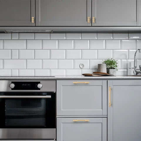 Brushed Gold Cabinet Pulls 30 Pack Center To Center 3 Inch Handles For Cupboards And Drawers, Solid Zinc Alloy, in kitchen.