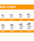 Size chart for 100 Pack Aluminum Hourglass Crimping Loop Sleeves For 3/32 Inch Wire Rope Mechanical Cable Fittings.