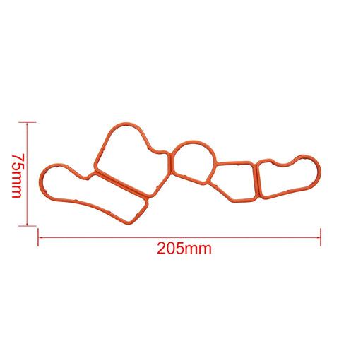 Mercedes-Benz Engine Oil Filter Housing Gasket Set Rubber Replacement 2721840080 2721840280 shown with dimensions of 205mm by 75mm.