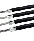 Set of four woodturning carbide tools with 12-inch blades and 17-inch black handles for acrylic/resin turning.
