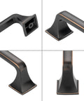 Close-up view of oil rubbed bronze 5 inch cabinet pulls from pack of 10 showing detailed design and solid metal construction.