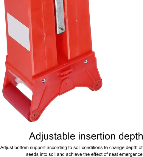 Close-up of the Versatile Seed Spreader And Planter For The Garden Portable Corn Soybean Wheat Seeder base, showing depth adjustment feature.