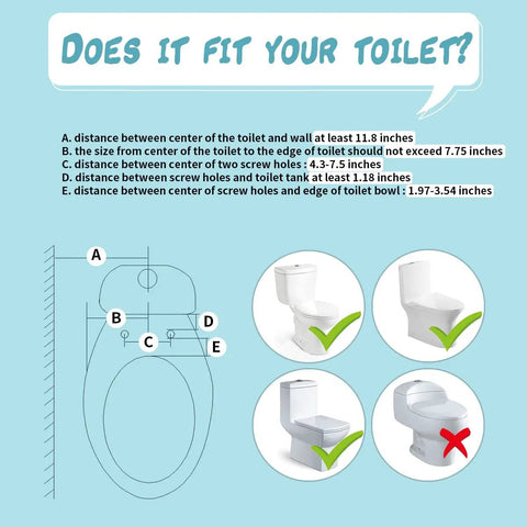 Diagram showing toilet measurements for Hot And Cold Water Bidet Attachment For Toilet Non Electric Self Cleaning Dual Nozzles.