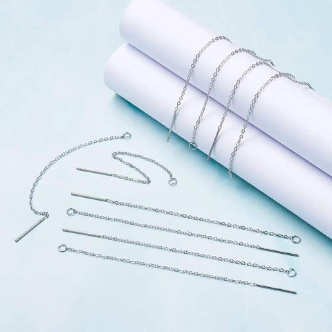 Hypoallergenic Stainless Steel Long String Ear Threads 3.54 to 3.7 Inch Tassel Chain Earrings With Loop and 20 Gauge Pin, Dope Dangle Ear Jewelry For Daily Wear And Multiple Piercings, silver chain layout