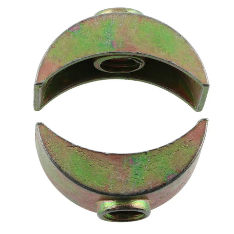 Heavy Duty Zinc Alloy Half Moon Wedge Nuts And Crescent Spacers For Furniture Joinery Rust Proof M6 Hardware close-up view.