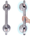 19 Inch Shower Suction Grab Bar With Tool Free Install Portable Bath Handle Heavy Duty Grip Rapid Release Suction Cup No Drill Safety Bar For Bathroom Supports Up To 300 Lb Great For Seniors, showing detachable design with hand gripping bar