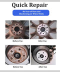 Heavy Duty Car Wheel Hub Cleaning Tool Kit With Eight Impact Resistant Heads And Universal Adapter For Hardcore Rust Scaling Brake Dust Polishing And Wheel Stud Resurfacing Rock Solid Build before and after cleaning comparison on wheel hubs.
