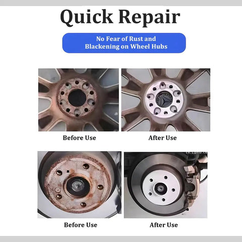 Heavy Duty Car Wheel Hub Cleaning Tool Kit With Eight Impact Resistant Heads And Universal Adapter For Hardcore Rust Scaling Brake Dust Polishing And Wheel Stud Resurfacing Rock Solid Build before and after cleaning comparison on wheel hubs.