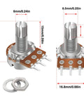 Must Have All In One Potentiometer Kit With Rotary Knobs And WH148 Linear Pots 1K To 1M Ohm 40 Value Assortment Single Linear Taper B Type Includes Nuts And Washers Great For Audio Gear DIY Pedals Soldering Projects - close-up view