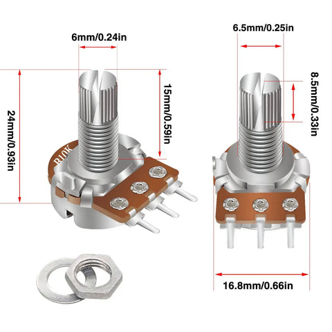 Must Have All In One Potentiometer Kit With Rotary Knobs And WH148 Linear Pots 1K To 1M Ohm 40 Value Assortment Single Linear Taper B Type Includes Nuts And Washers Great For Audio Gear DIY Pedals Soldering Projects - close-up view