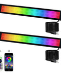 2 Pack 50W RGB Wall Washer Lights For Staging And Ambience with remote and app control, showcasing color and cords