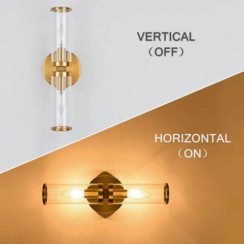 Gold Wall Sconce Lights Two Pack With Candle Shaped Glass Shades Brushed Brass Mid Century Vanity Wall Lamps For Mirror Bedroom Living Room Hallway And Bathroom Decor With Electroplated Gold Finish And Two Light Fixtures For A Lit Modern Home Vibe