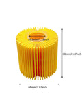 Yellow oil filter with dimensions, part of Oil Filter Replacement For Toyota Camry RAV4 Sienna Highlander Avalon ES300h ES350 IS200t RX350 RX450h NX200t And More 04152-YZZA1 04152-31090 04152-YZZG1 DIY Friendly Easy Install Pack Of Four Built To Last.