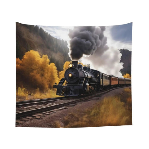 Steam Locomotive Train Tapestry Wall Hanging, Aesthetic Wall Decor Art Poster For Living Room And Dorm, 60x51 Inches
