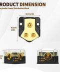Two Way Power Distribution Block for Car Audio Dual 12V Distribution Block With Input 0 2 4 Gauge And Output 4 8 10 Gauge Grounded Amplifier Distributor With Transparent Cover 2 Pack, 4cm wide