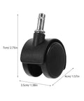 8 Pack Tough Nylon Stem Swivel Casters 1.5 Inch Zero Scratch Twin Wheels side view with dimensions showcased.