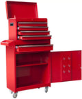 Rolling Garage Workshop Tool Organizer With Detachable Four Drawer Chest Large Storage Cabinet And Adjustable Shelves Lockable Steel Construction Red Finish Built For Heavy Duty Tool Storage And Quick Access In Any Shop