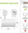 Arcfox 7W 3000K LED Track Lighting Heads Dimmable 3 Wire Single Circuit H Type dimensions and compatibility guide