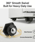 Heavy Duty Hex Self Adhesive Caster Wheels Four Pack showing 360° swivel design and corrosion-resistant ball for smooth use.
