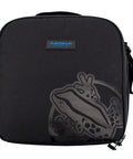 Front view of heavily padded regulator bag for scuba gear with interior hook and loop straps and reinforced D rings optional shoulder strap