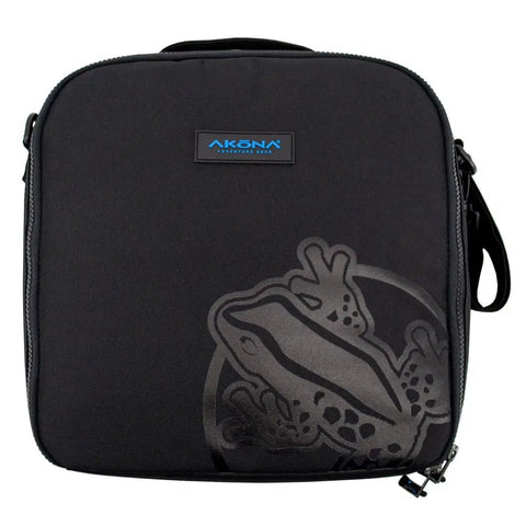 Front view of heavily padded regulator bag for scuba gear with interior hook and loop straps and reinforced D rings optional shoulder strap