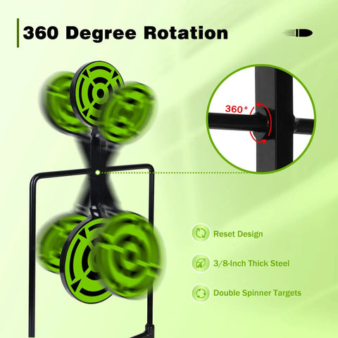 Beefy Double Spinner Auto Reset Steel Target 360-degree rotation design, 3/8 inch thick metal, for shooting practice