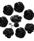 8 Piece Black Ceramic Floral Rose Door Knob Set For Cabinets Drawers And Kitchen With Screws Perfect For Furniture Makeover