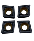 Four CCMT060204 indexable carbide turning inserts for lathe and boring bar coated with TiCN Al2O3 for cast iron turning shown.