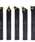 Five Eighths Inch Shank 7 Piece Indexable Turning Tool Set With Extra Inserts TiN Coated C6 Carbide For Steel Includes MGMN300, 16ER, WCMT32.5, CCMT32.5, DCMT3 Inserts And 10 Extra Inserts.