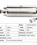 Diagram of Beefy 5.5kW Water Cooled CNC Spindle Motor For Metal Engraving with dimensions and specifications listed.