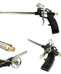 Beefy Foam Gun Pro Heavy Duty PU Expanding Caulking Gun with Metal Body Aluminum Build, ergonomic grip, shown in multiple angles.