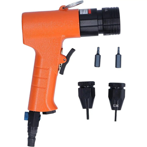 Heavy Duty Air Rivet Nut Gun High Speed 1500rpm For M3 And M4 Self Locking Rivets Fast Installation Tool Kit Lightweight Pneumatic Hardware Kit Perfect For Automotive And Industrial Jobs, orange pneumatic tool with M3 and M4 tips