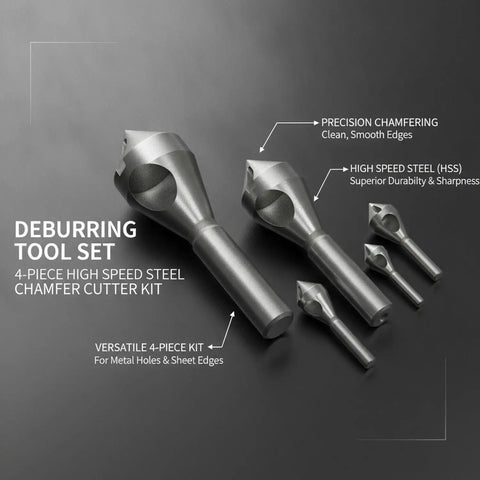 4-Piece HSS Deburring Tool Set for Metal Finishing And Chamfering Versatile Chamfer Cutter Kit for Hole Edges and Sheet Metal