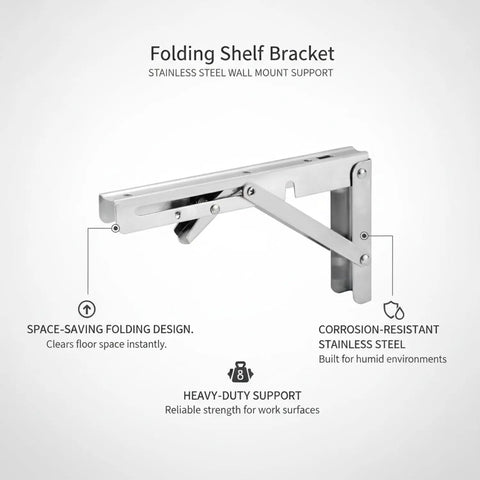 Wall Mount Drop Leaf Table Bracket Stainless Steel Folding Shelf Support with space-saving design and corrosion-resistant properties.