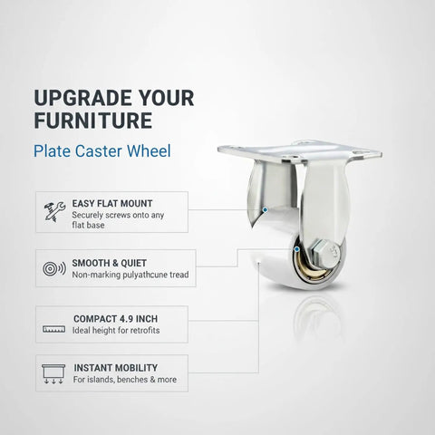 Turn Heavy Furniture Into Mobile Workstations With Durable Polyurethane Caster Wheels On Flat Mount Bases 4.9 Inch Height