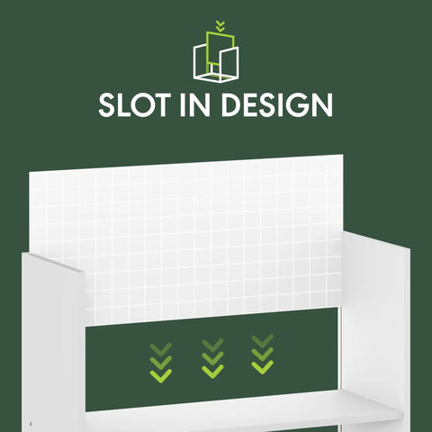 Slot in design detail of Six Tier Free Standing Closet Organizer In French Oak Finish showing storage functionality.