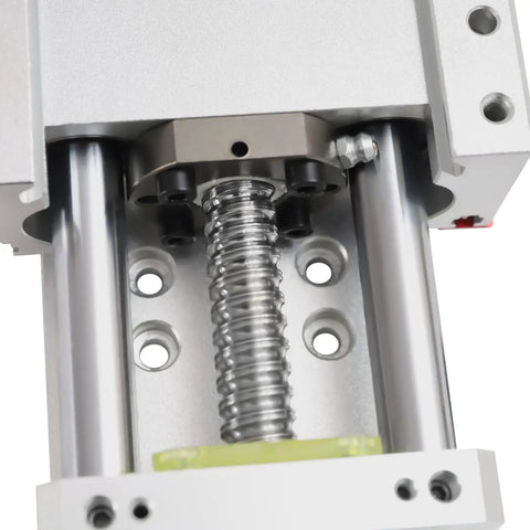Manual Linear Stage Actuator With 100mm 1605 Ballscrew And Double Optical Axis Rail Guide For CNC Router Control, Built For Precision 0.05mm, Engraved Hand Wheel With Locking, Rock Solid Load Capacity For Heavy-Duty Projects. close-up of ballscrew and double rail guide