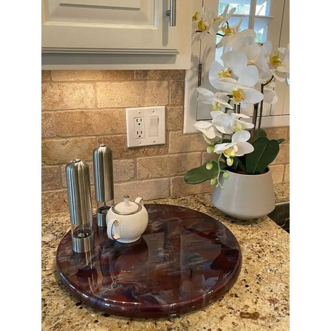 18 Inch Black Cherry Blue Resin Lazy Susan With Resin Finish And Smooth 360 Degree Spin for Kitchen Display