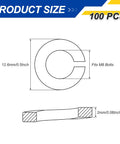 Diagram of M8 Stainless Steel Split Lock Washers With Black Coating, showing dimensions for screws and bolts