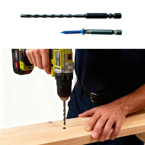 Blue Concrete Screws Kit With Drill Bit And Driver, 20 Pack Masonry Fasteners For Brick Block And Cement being used on wood
