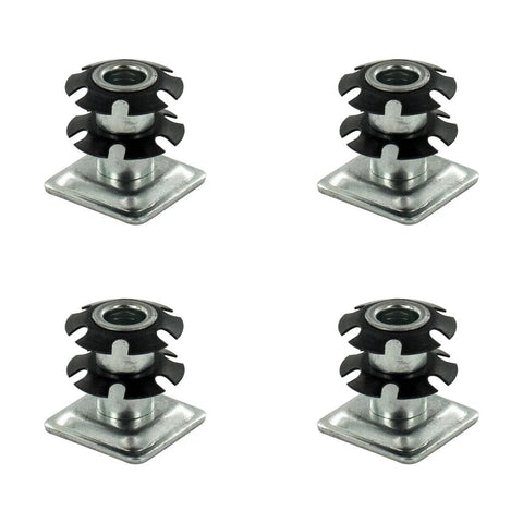 Threaded Caster Insert For 1 Inch Square Tube 16-18 Gauge, Heat Treated Steel, 3/8-16 Thread, Deep Set Mounting For Secure Fit, Pack Of 4