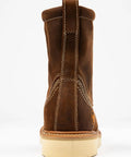 Back view of 8 Inch Moc Toe Work Boot With Goodyear Welt Construction Brown Leather Electrical Hazard Protection Triple Stitched Blucher And Counter Lightweight Slip Resistant Blown Rubber Outsole Mens 8.5 DM US
