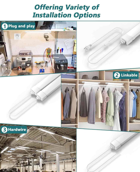 Plug In LED Tube Light Fixture With Linkable Design, 1.4Ft 1800LM 5000K Utility Shop Light for various installations